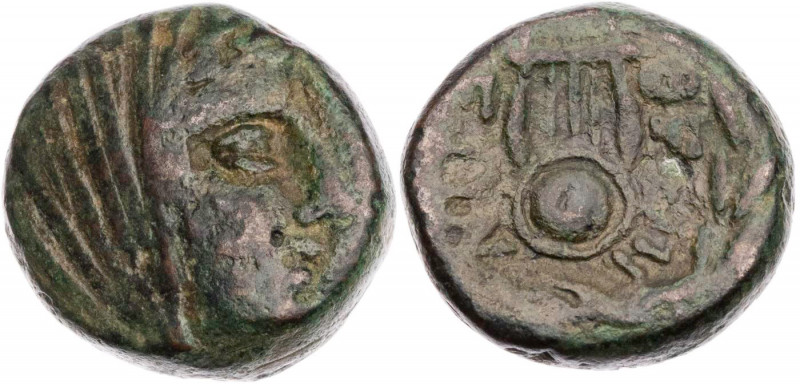 BÖOTIEN THESPIAI
AE-Dichalkon um 210 v. Chr. Vs.: Kopf einer Frau (Arsinoe III....