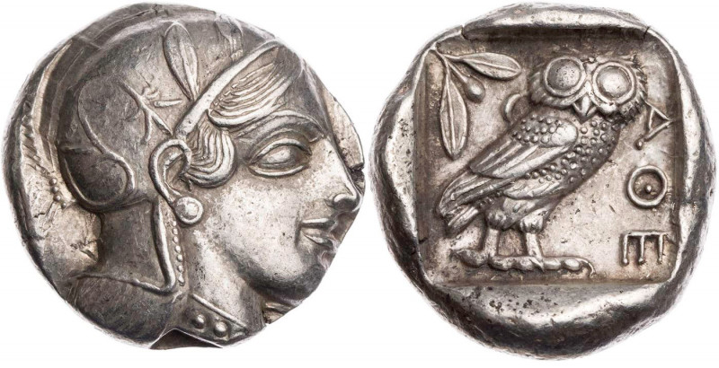 ATTIKA ATHEN
 AR-Tetradrachme 454-404 v. Chr. Vs.: Kopf der Athena mit Helm und...
