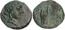 KARIEN ALABANDA
 AE-Dichalkon 168-100 v. Chr. Vs.: Kopf des Apollon mit Lorbeerkranz n. r., Rs.: Kithara, [oben A] BMC 15 var.; SNG Cop. 4; SNG v. Au...