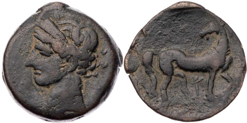 ZEUGITANIEN KARTHAGO
 AE-Shekel 215-201 v. Chr. Vs.: Kopf der Tanit mit Ährenkr...