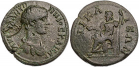 BITHYNIEN NIKAIA
Caracalla Caesar, 196-198 n. Chr. AE-Diassarion Vs.: drapierte Büste n. r., links hochovaler Gegenstempel, darauf Nike mit Lorbeerkr...