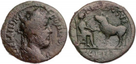 MYSIEN PARIUM
Commodus, 177-192 n. Chr. AE-As Vs.: gepanzerte und drapierte Büste mit Lorbeerkranz n. r., Rs.: Asklepios sitzt n. r. und hält rechten...