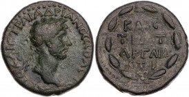 KAPPADOKIEN KAISAREIA / CAESAREA
Hadrianus, 117-138 n. Chr. AE-Hemiassarion 117/118 n. Chr (= Jahr 2) Vs.: Kopf mit Lorbeerkranz n. r., Rs.: Legende ...