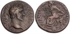 KAPPADOKIEN TYANA
Antoninus Pius, 138-161 n. Chr. AE-Diassarion 156/157 n. Chr. (= Jahr 19) Vs.: Kopf mit Lorbeerkranz n. r., Rs.: Tyche von Tyana si...