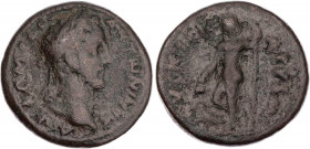 PALESTINA SAMARIA, NYSA SKYTHOPOLIS
Commodus, 177-192 n. Chr. AE-Diassarion 182/183 n. Chr. (= Jahr 246) Vs.: Kopf mit Lorbeerkranz n. r., Rs.: Diony...