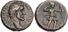 ÄGYPTEN ALEXANDRIA
Antoninus Pius, 138-161 n. Chr. BI-Tetradrachme 141/142 n. Chr. (= Jahr 5) Vs.: Kopf mit Lorbeerkranz n. r., Rs.: Artemis schreite...