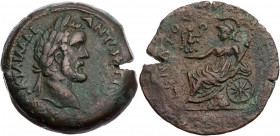 ÄGYPTEN ALEXANDRIA
Antoninus Pius, 138-161 n. Chr. AE-Drachme 145/146 n. Chr. (= Jahr 9) Vs.: Kopf mit Lorbeerkranz n. r., Rs.: Roma sitzt mit Nike u...