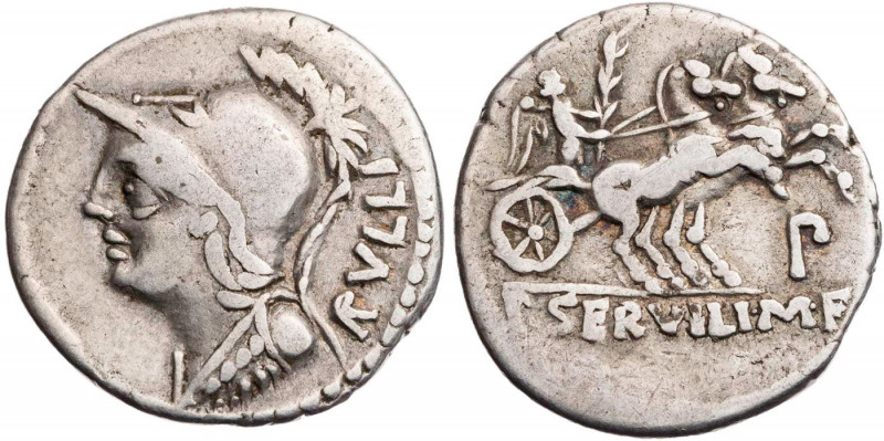 RÖMISCHE REPUBLIK
P. Servilius M. f. Rullus, 100 v. Chr. AR-Denar Rom Vs.: RVLL...