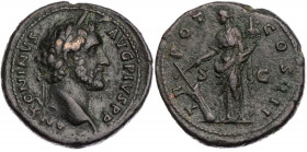 RÖMISCHE KAISERZEIT
Antoninus Pius, 138-161 n. Chr. AE-As 140-144 n. Chr. Rom Vs.: ANTONINVS AVG PIVS P P, Kopf mit Lorbeerkranz n. r., Rs.: TR POT C...