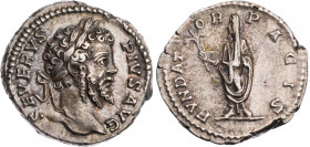 RÖMISCHE KAISERZEIT
Septimius Severus, 193-211 n. Chr. AR-Denar 202-210 n. Chr. Rom Vs.: SEVERVS PIVS AVG, Kopf mit Lorbeerkranz n. r., Rs.: FVNDAT-O...