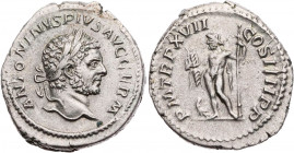 RÖMISCHE KAISERZEIT
Caracalla, 198-217 n. Chr. AR-Denar 214 n. Chr. Rom Vs.: ANTONINVS PIVS AVG GERM, Kopf mit Lorbeerkranz n. r., Rs.: P M TR P XVII...