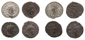 Lot, römische Münzen Antoniniane des Postumus, verschiedene Rückseiten: Hercules, Moneta, Pax, Mars AGK 25, 45, 53, 60. 4 Stück ss
