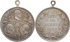 BRANDENBURG - PREUSSEN PREUSSEN, KÖNIGREICH
Wilhelm II., 1888-1918. Tragbare Silbermedaille 1896 ohne Signatur Auf das 25-jährige Bestehen des Deutsc...