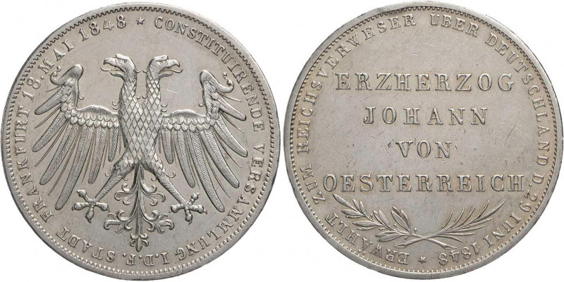 FRANKFURT STADT
 Doppelgulden 1848 Erzherzog Johann von Österreich AKS 39; J. 4...