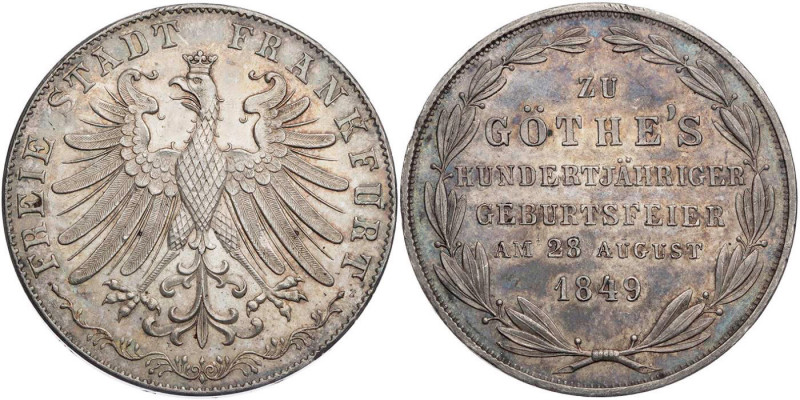 FRANKFURT STADT
 Doppelgulden 1849 100. Geburtstag Goethes AKS 41; J. 48; Thun ...