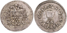 KÖLN STADT
 Ratszeichen 1672 Vs.: bekrönter Doppeladler mit Brustschild, Rs.: Weinglas ("Römer") mit geperltem Fuß Noss 457. 1.80 g. ss