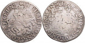 MANSFELD MANSFELD-SCHRAPLAU, GRAFSCHAFT
Gebhard VII., Johann Georg I. und Peter Ernst I., 1547-1558. Taler 1557 Eisleben Vs.: St. Georg zu Pferd n. r...