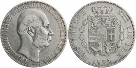MECKLENBURG MECKLENBURG-SCHWERIN, HERZOGTUM, SEIT 1815 GROSSHERZOGTUM
Friedrich Franz II., 1842-1883. Taler 1864 A AKS 38; J. 58; Thun 215. s-ss/ss