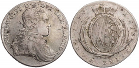 SACHSEN SACHSEN, KURFÜRSTENTUM
Friedrich August III. (I.), 1763-1806-1827. Konv.-Taler 1796 IEC Dresden Vs.: geharnischtes Brustbild n. r., Rs.: Wapp...