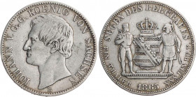 SACHSEN SACHSEN, KÖNIGREICH
Johann, 1854-1873. Ausbeutetaler 1865 B AKS 135; J. 127; Thun 349. Randfehler, s-ss