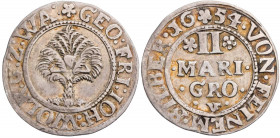 WALDECK GRAFSCHAFT, SEIT 1713 FÜRSTENTUM
Georg Friedrich, Johann und Wolrad, 1645-1664. 2 Mariengroschen 1654 Niederwildungen Vs.: Palme, Rs.: Wert S...