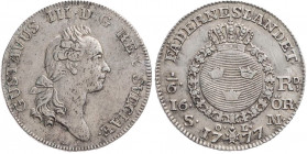 SCHWEDEN KÖNIGREICH
Gustav III., 1771-1792. 1/6 Riksdaler 1777 Vs.: Büste n. r., Rs.: Wappen AAH 77; KM 515. 6.23 g. min. Schrötlingsfehler, ss/vz