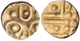 INDIEN COCHIN
 Fanam ca. 1600-1850 Vs.: Kali, stark stilisiert, Rs.: Struktur aus Kugeln und Linien. Mitchiner, NISWC 1128-1129 var. 0.38 g. Gold vz