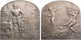 VERKEHRSWESEN SCHIFFAHRT
Belgien Versilberte Bronzeplakette 1922 v. Godefroid Devreese, bei Jules Fonson Installations maritimes. Vs.: Kaiser Karl V....