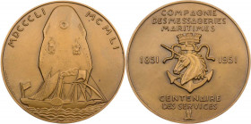VERKEHRSWESEN SCHIFFAHRT
Frankreich Bronzemedaille 1951 v. André Lavrillier, bei Monnaie de Paris Auf die 100-Jahrfeier der Compagnie des Messageries...