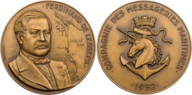 VERKEHRSWESEN SCHIFFAHRT
Frankreich Bronzemedaille 1952 v. R. Betannier, bei Monnaie de Paris Auf Ferdinand de Lesseps und das gleichnamige Schiff, V...