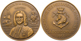 VERKEHRSWESEN SCHIFFAHRT
Frankreich Bronzemedaille 1953 v. Roger B. Baron, bei Monnaie de Paris Auf Bertrand François Mahé de Bourdonnais und das Sch...