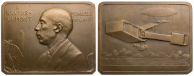 VERKEHRSWESEN LUFTFAHRT
Frankreich Bronzeplakette Juni 1930 v. Raoul Lamourdedieu, bei Monnaie de Paris Auf den Flugpionier Alberto Santos-Dumont, Vs...