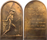 AUSBEUTE ÜBERSEE
Belgisch-Kongo Bronzeplakette 1937 v. Alphonse Darville, bei Fisch & Cie Auf die Förderung des 100.000-sten Kilos Gold in den Goldmi...