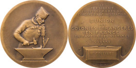 MEDIZIN UND SOZIALWESEN KRIEGSFÜRSORGE
Frankreich Bronzemedaille 1919/1915 v. Séraphin-Èmile Vernier, bei Monnaie de Paris Prämie der Union des Colon...