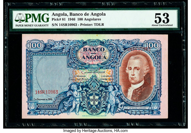Angola Banco De Angola 100 Angolares 2.12.1946 Pick 81 PMG About Uncirculated 53...