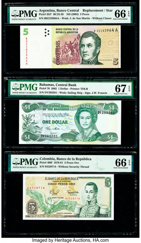 Argentina, Bahamas, Colombia Cook Islands & Guernsey Group Lot of 7 Examples PMG...