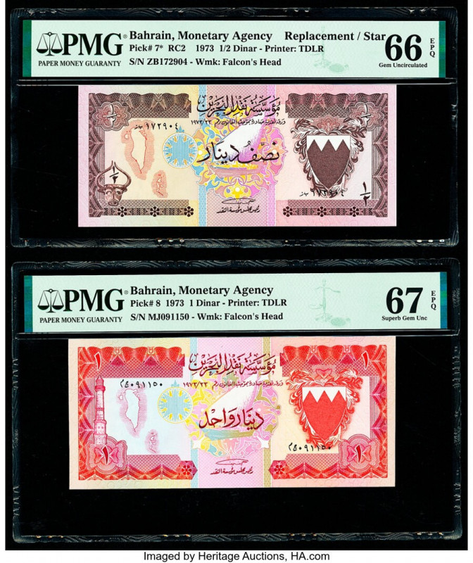Bahrain Monetary Agency 1/2; 1 Dinar 1973 Pick 7*; 8 Replacement/Issued Two Exam...