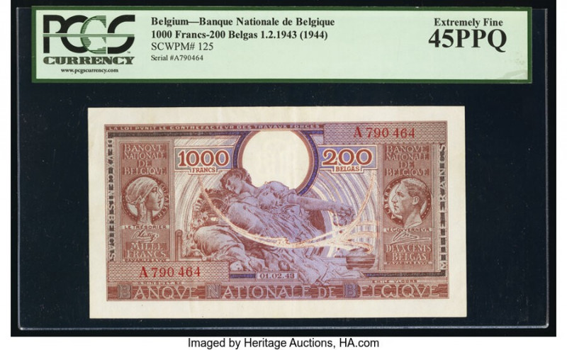 Belgium Nationale Bank Van Belgie 1000 Francs-200 Belgas 1.2.1943 (ND 1944) Pick...