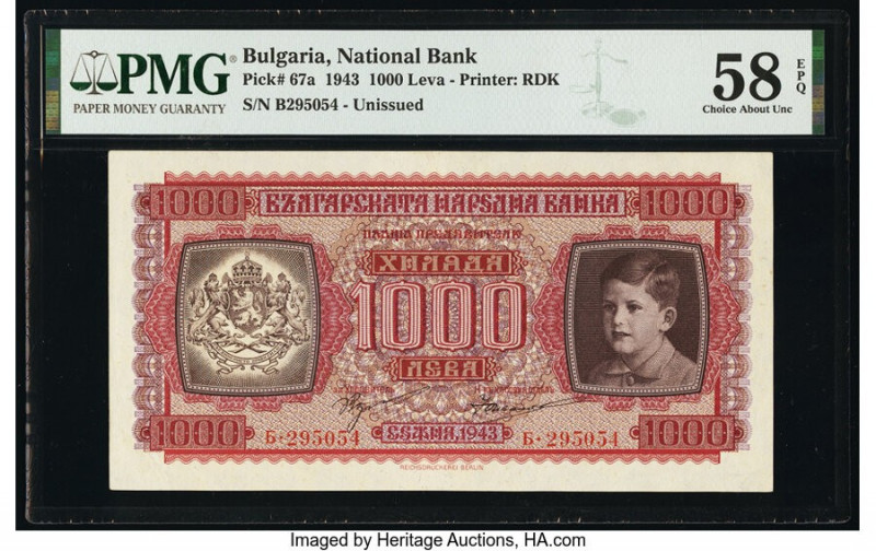 Bulgaria Bulgaria National Bank 1000 Leva 1943 Pick 67a PMG Choice About Unc 58 ...