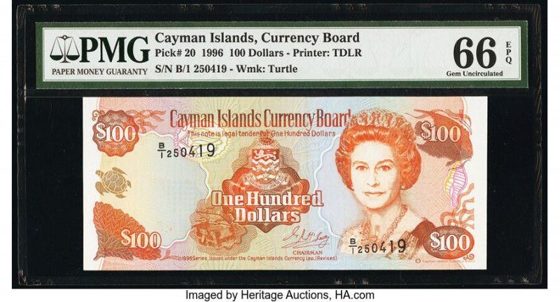 Cayman Islands Currency Board 100 Dollars 1996 Pick 20 PMG Gem Uncirculated 66 E...