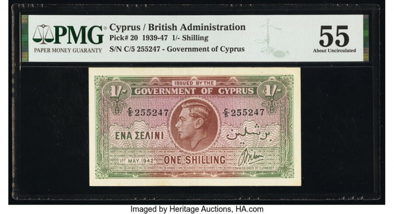 Cyprus Central Bank of Cyprus 1 Shilling 1.5.1942 Pick 20 PMG About Uncirculated...