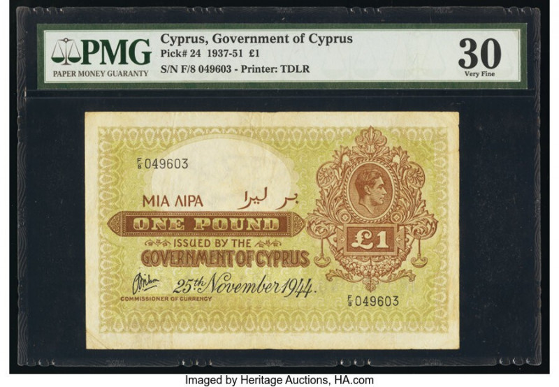 Cyprus Government of Cyprus 1 Pound 25.11.1944 Pick 24 PMG Very Fine 30. 

HID09...