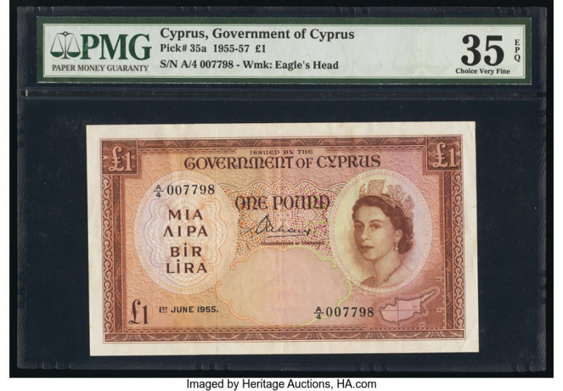Cyprus Government of Cyprus 1 Pound 1.6.1955 Pick 35a PMG Choice Very Fine 35 EP...