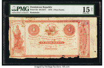 Dominican Republic Treasury 1 Peso Fuerte 1870 Pick 55r Remainder PMG Choice Fine 15 Net. Rust and pieces missing.

HID09801242017

© 2020 Heritage Au...