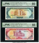 Two Low Serial Number Examples Dominican Republic Banco Central de la Republica Dominicana 500; 1000 Pesos Oro 1998; 1996 Pick 157c; 158a PMG Gem Unci...