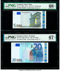 European Union Central Bank, Italy; Germany 5; 20 Euro 2002 Pick 1s; 16x Two Examples PMG Superb Gem Unc 68 EPQ; Superb Gem 67 EPQ. 

HID09801242017

...