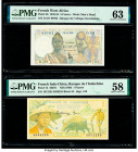 French West Africa Banque de l'Afrique Occidentale 5 Francs 21.11.1953 Pick 36 PMG Choice Uncirculated 63; French Indochina Banque de l'Indochine 1 Pi...