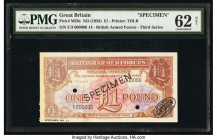Great Britain British Military Authority 1 Pound ND (1956) Pick M29s Specimen PMG Uncirculated 62 Net. Black TDLR & Specimen overprints along with two...