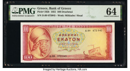 Greece Bank of Greece 100 Drachmai 1955 Pick 192b PMG Choice Uncirculated 64. 

HID09801242017

© 2020 Heritage Auctions | All Rights Reserved