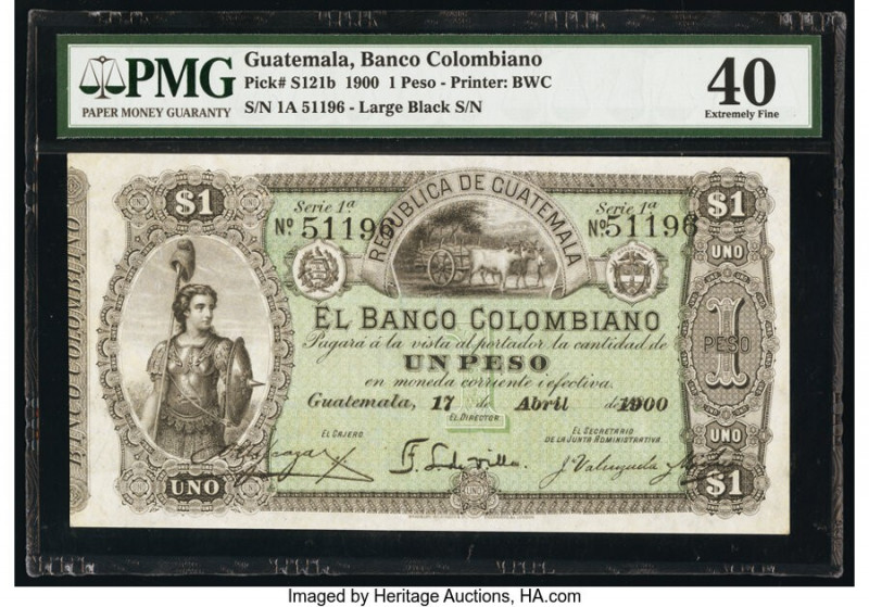Guatemala Banco Colombiano 1 Peso 17.4.1900 Pick S121b PMG Extremely Fine 40. 

...
